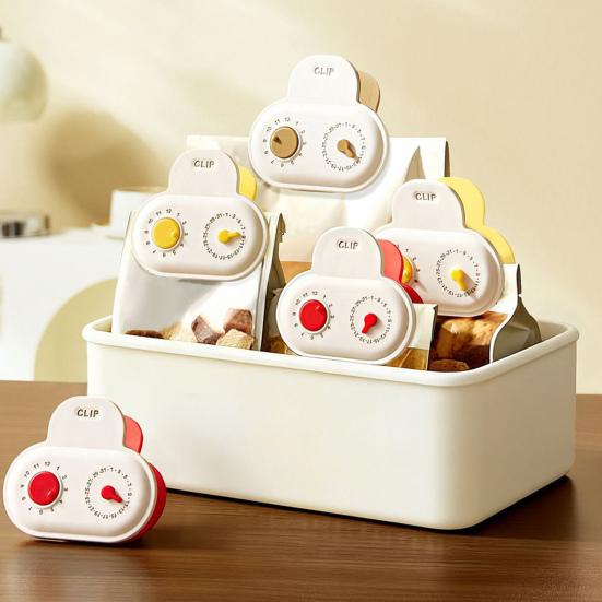 Magnetic Bag Sealing Clip with Timer Reusable Food Bag Clamp for Chips Snacks Freshness Keeper Cute Refrigerator Magnet Kitchen Fridge Organizer