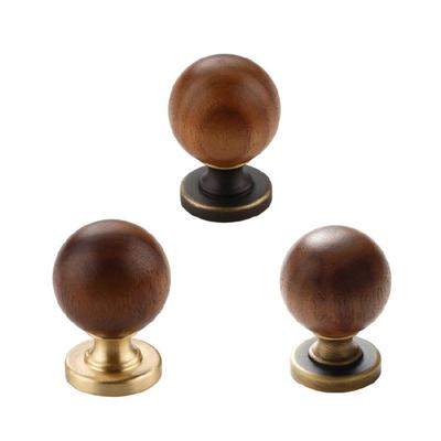 Pack Of 2 Round Wood And Brass Drawer Pull Elegant Knob Streamlines Cabinet Handle Upgrades for Cabinets & Furniture