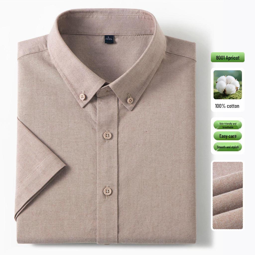 Men's Pure Cotton Oxford Short-Sleeve Button-Down Shirt - Summer 2026 New Style for Casual Business Wear