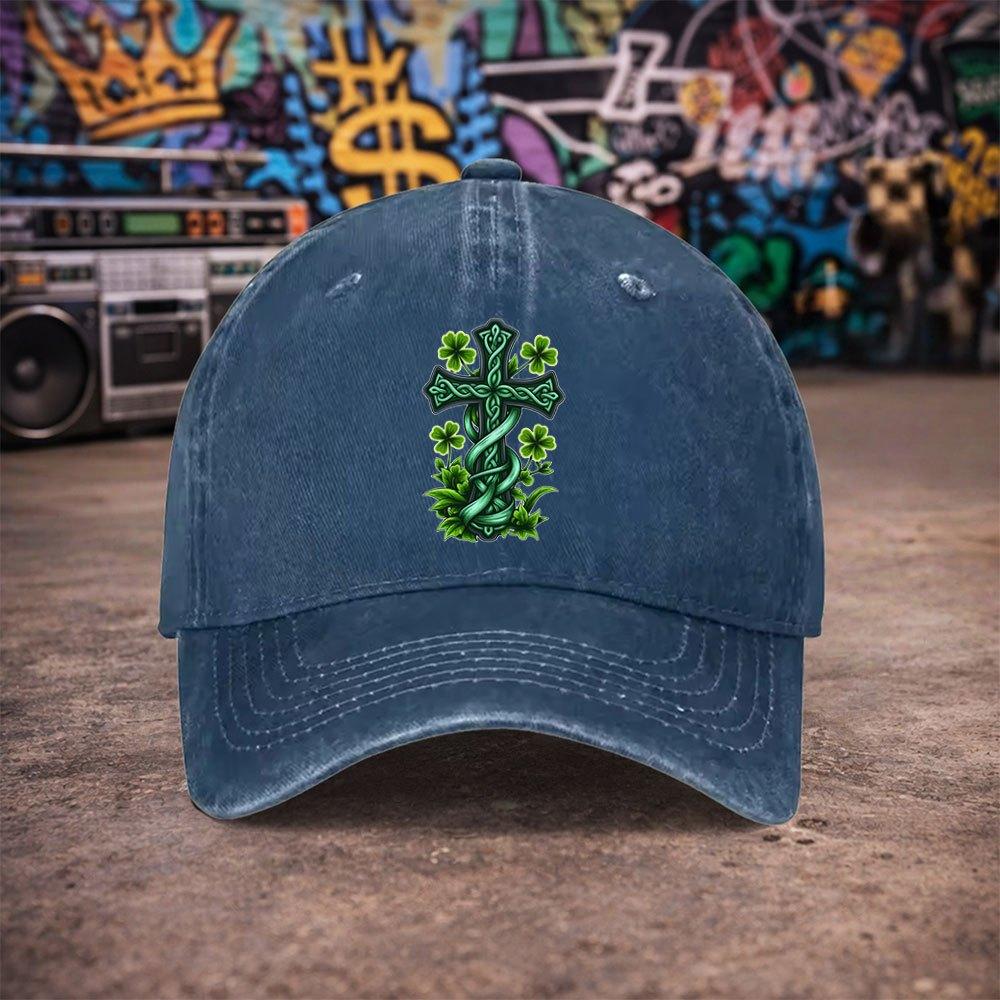 pc Unisex Celtic Cross Clover Vintage Washed Baseball Cap  Unisexs Trendy Hat  Versatile Duckbill Cap  Fun Print  A Unique Bi