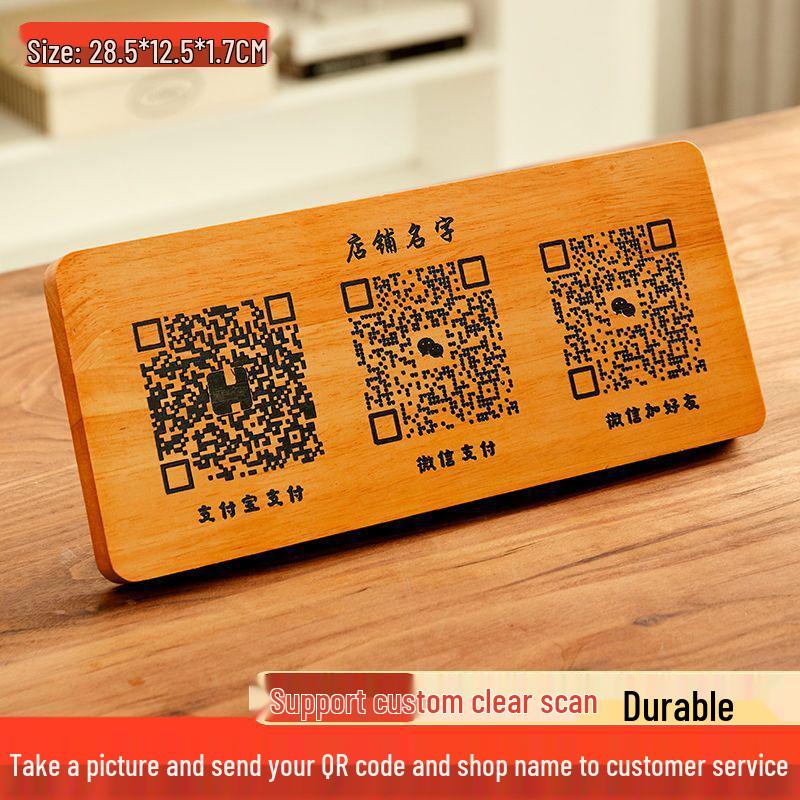 Individueller Holz-QR-Code-Aufsteller für Kassierer
