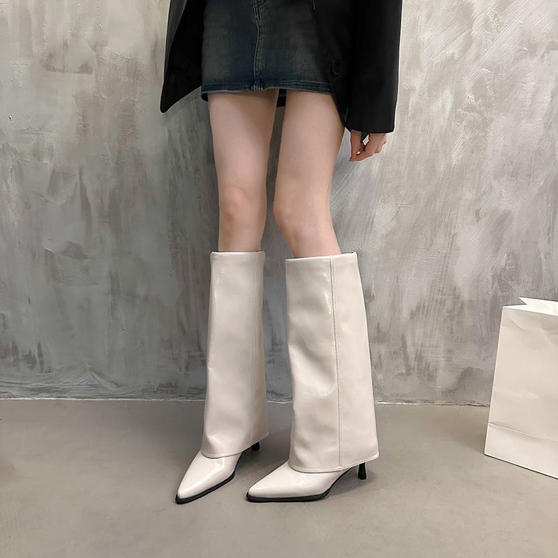 Pointed Thin Heel Boots 2025 Autumn and Winter New Beige Thin High Heel Trouser Boots Niche Versatile Fashion Boots Women