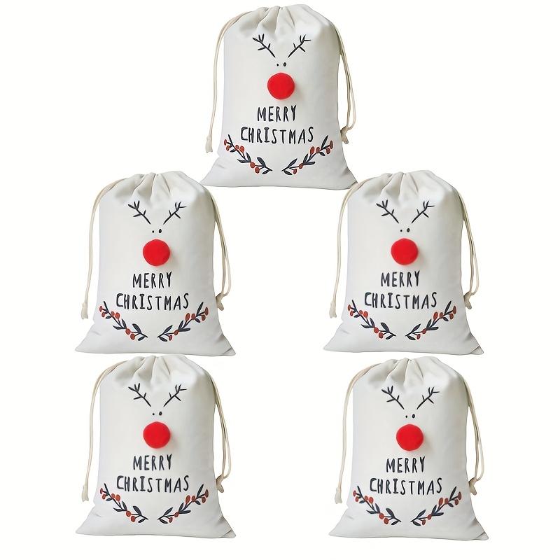 

5 шт. 13*18 см Рождественские холщовые мешочки на кулиске, 3D мешочки для праздничных подарков с оленями и завязками, праздничные декоративные мешочки для Нового года