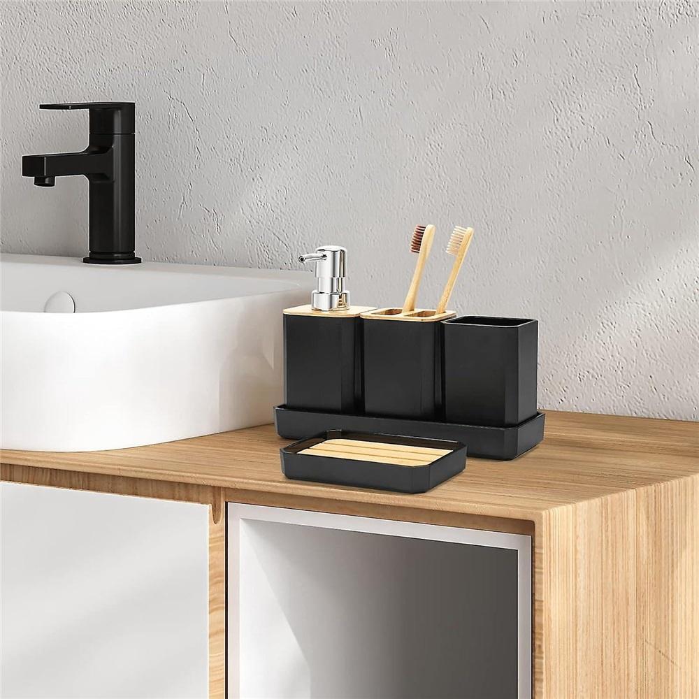 5 Piece Bathroom Accessories Set, Bathroom Accessories Gift, Soap Dispenser/Dish, Bohemian, Modern Decoration (Black)