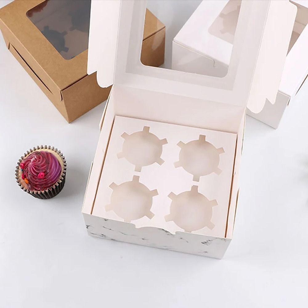 10Pcs 1/2/4/6 Holes Cupcake Boxes Transparent Window Pastry Cases New Cake Box for Birthday Wedding