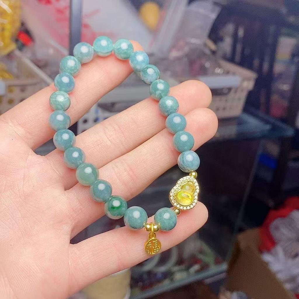 Exquisite Blue Jade & Gourd Bead Bracelet - Women's Versatile Fashion Accessory