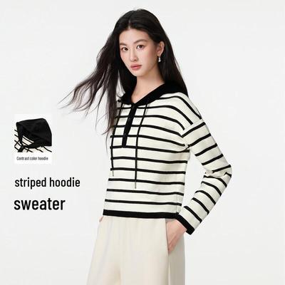 FivePlus Damen gestreifter Strickpullover mit Kapuze