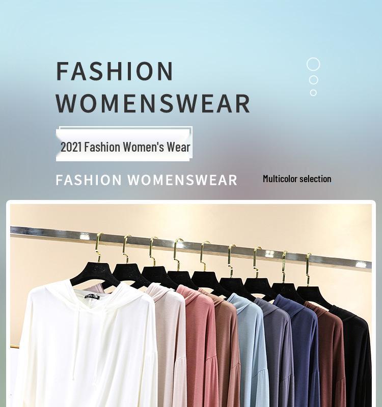 Women's Plus Size Loose Hooded Long Sleeve T-Shirt - Spring/Summer Sunscreen Layer