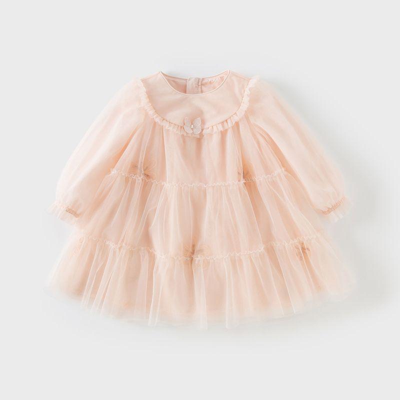 David Bella Girls  Mesh Dress 2026 Spring New Style Baby Children s Clothing Princess Dress Children s Fashionable Dress Peach Powder [Ready in Stock] 110