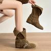 Seoul Inspired Round Toe Motorcycle Boots Women Metal Bule Velvet Surface Knight Sle Mid-Calf Flat Heel Booties Hight Top Shoes