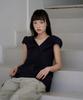 OURO Puff Pin Tuck Blouse [ Navy ]