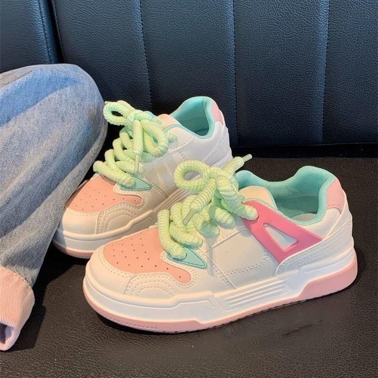 

Популярные маленькие белые туфли для женщин 2025 года, весна, новые студенческие повседневные дышащие универсальные туфли с толстой подошвой, шикарные туфли-бублики для женщин 40 розовый