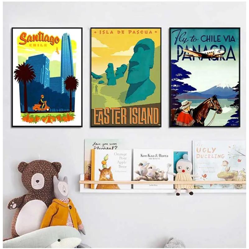 Pop Art Canvas Paintings Vintage Wall Kraft Posters Coated Stickers Home Decorative Gift Travel to Chile San Diego Alpaca