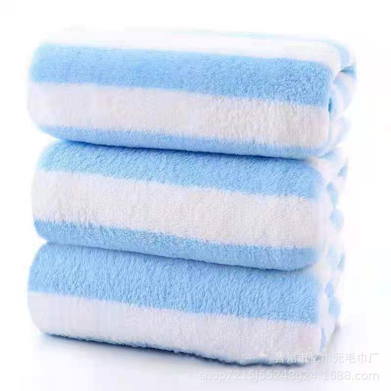 Quick-drying Face Wash Coral Fleece Towel Cationic Striped Warp Knitted Thickened Life Household Children's Bath Absorbent Bath Towel