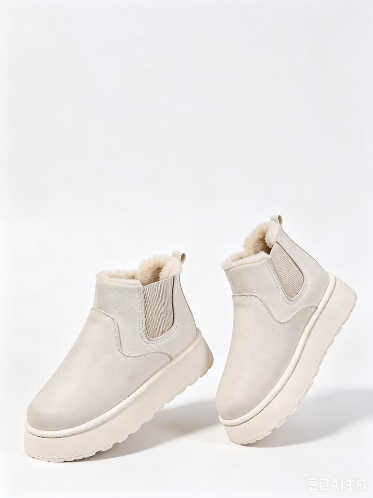 Autumn And Winter Women'S Thick-Soled Snow Boots Cotton Shoes With Velvet Inside, Round Head And Foot Cotton Boots