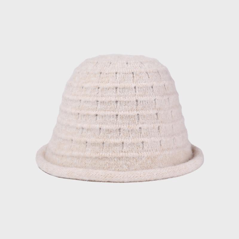 Autumn Winter Knitted Bucket Hat Women's Curling Solid Color Warm Fisherman Hat