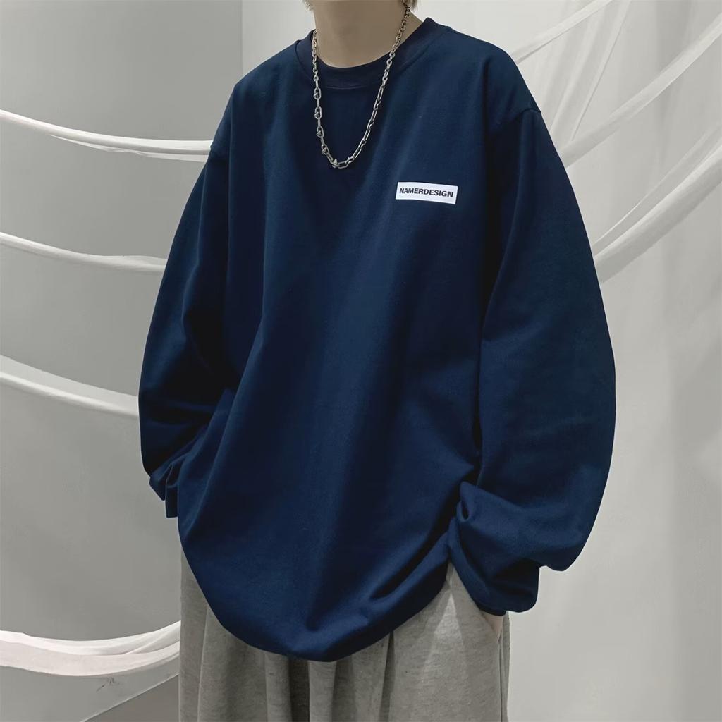 2024 Men's Long-Sleeved T-shirt Autumn Undershirt Long Sleeve Cotton Autumn Hong Kong Style Printing Loose Trendy Top