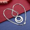 925 Sterling Silver Snake Chain Fashion Double Circle Pendant Necklace Wedding Jewelry