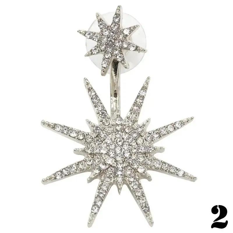 Modne Nowe Kolczyki z Inkrustacją Diamentową i Wiszącymi z Tyłu Akcesoriami Kolczyków Płatki Śniegu, Akcesoria Sześcioramienne Gwiazdy
