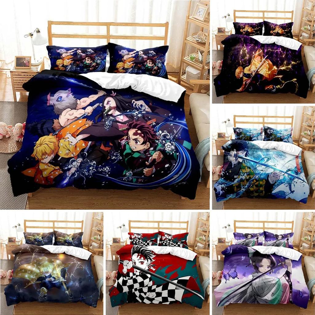 3D Tištěné Anime Demon Slayer Ložní Prádlo Nezuko Tanjirou Povlak na Přikrývku Dvojlůžko Jednolůžko Plný Queen King Dospělí Děti Povlak na Peřinu
