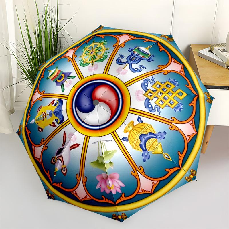 1pc Buddhist Mandala Automatic Folding Umbrella. Portable collapsible design, Best  birthday festival gift yy250924156