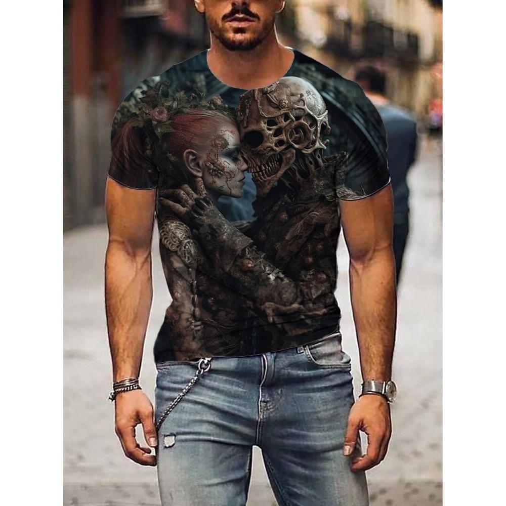 Terror Skull 3D Digital Printed Men's Street Round Neck Short Sleeved T-shirt