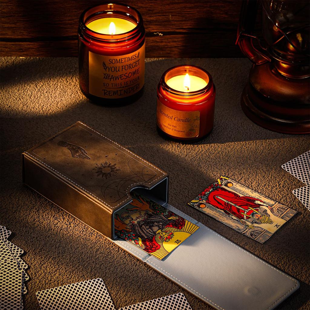 Étui de protection en cuir PU pour carte de tarot Lune, carte à jouer, pour tarot, convient à la plupart des jeux de cartes oracle gothiques de taille standard, étui, design, support, jeux de cartes, (Style Soleil)