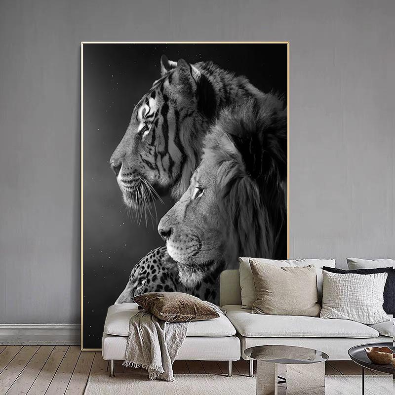 Tiger Løve Leopard Dyr Plakat Luksuriøs Dekorativ Stor Maleri Moderne Stuedekorasjon Veggkunst Lerretsbilde Hjem