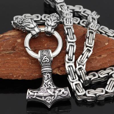 Men's Stainless Steel Hammer Dragon Head Pendant Necklace Vintage Design Fashion Men Gifts Sweater Necklace Punk Hip Hop Exaggerate
