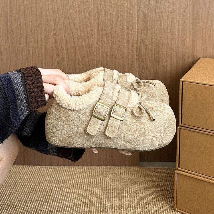 Plush Thick-soled Birkenstock Fluffy Shoes, New Soft-soled Plush Cotton Shoes, Winter Bow Fluffy Snow Boots