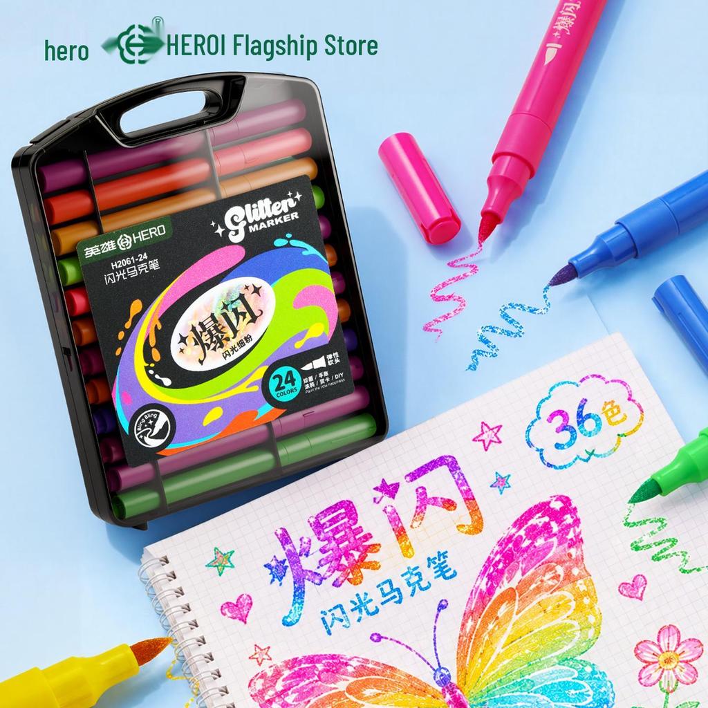 Hero H2061 Flashing Light Acrylic Soft Tip Watercolor Marker Pen for Students