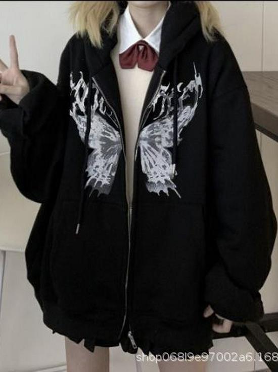Butterfly Gothic Style Zipper Hooded Sweatshirt - Autumn/Winter Collection