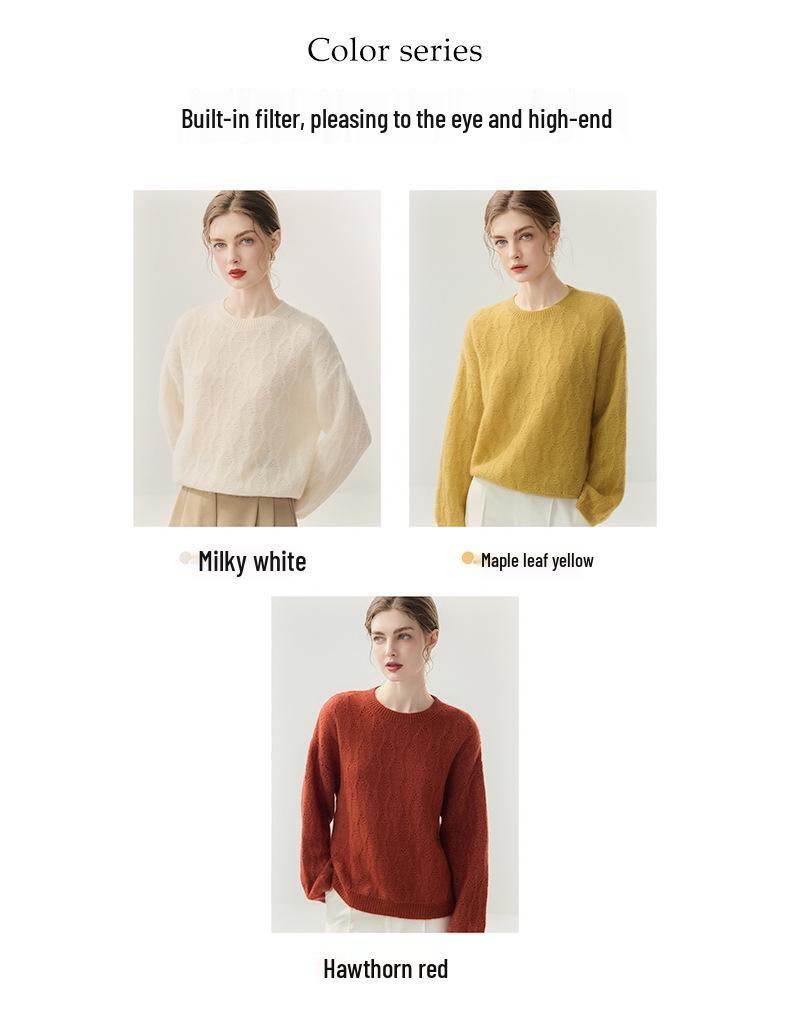 Lekasha Cashmere Mulberry Silk Cable Knit Loose Sweater