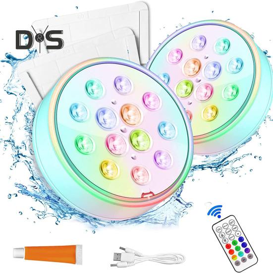 LED Pool Lights Set with Timer Function Remote Control IP68 Waterproof 16 Colors 3 Modes Rechargeable Underwater Pool Lights