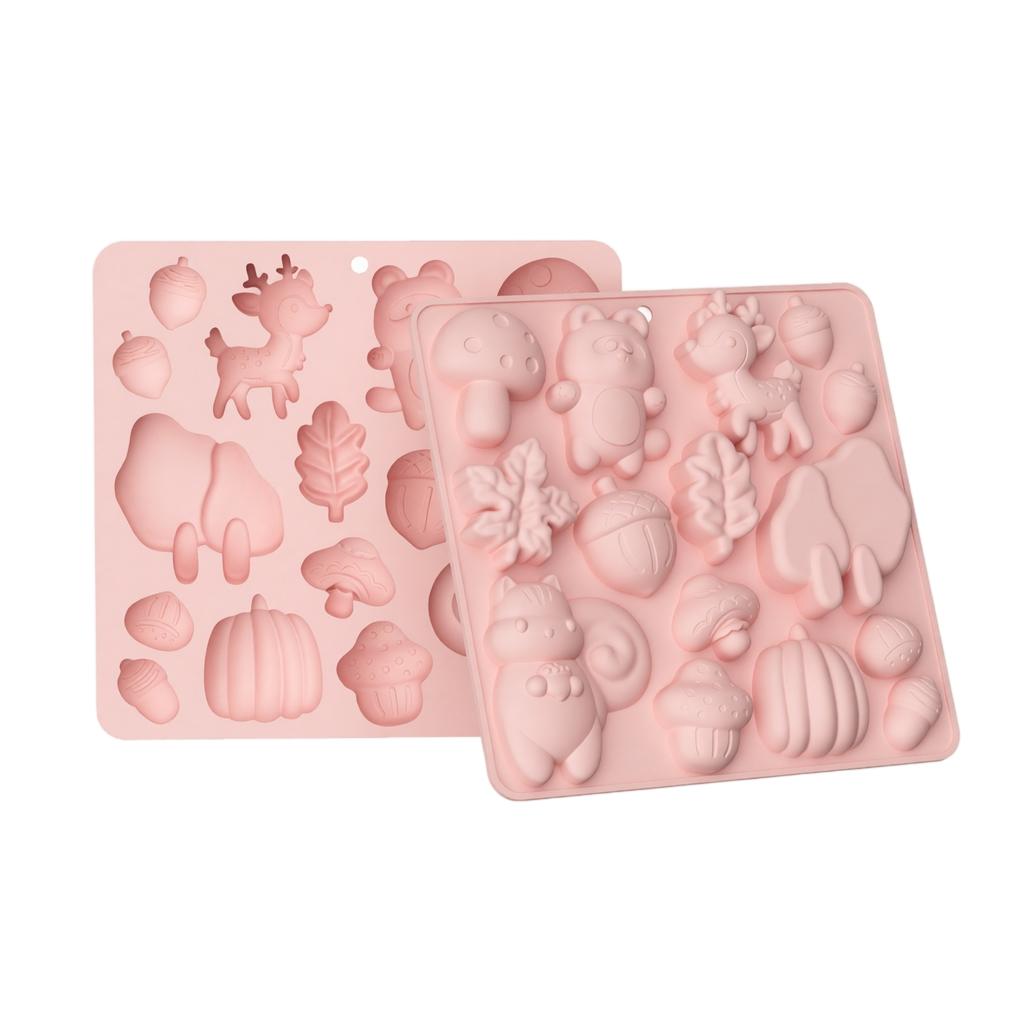 15 Cavity Animal Squirrel Deer Harvest Festival Silicone Mold for Baking Chocolate Cookie Candy and Dessert Making