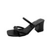Women's Summer Sandals Mid-heel Shoes Fairy Style Pleated Thick Heel Refreshing Sandals Versatile One-strap Single Shoes  Women