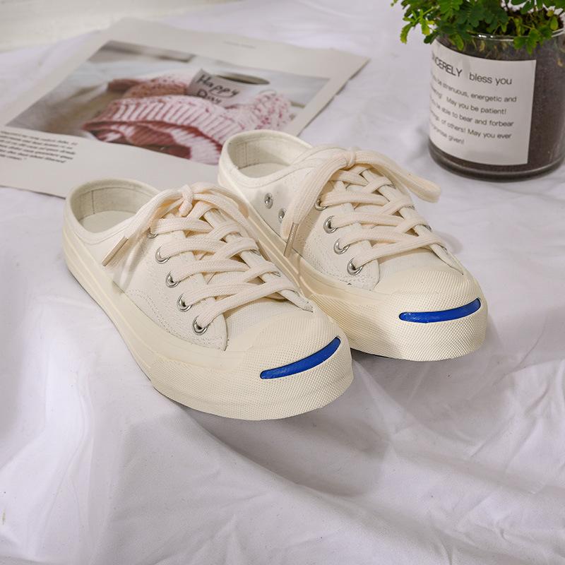 Smile Half-drag Canvas Shoes Women Without Heels New Student Lazy Shoes 303