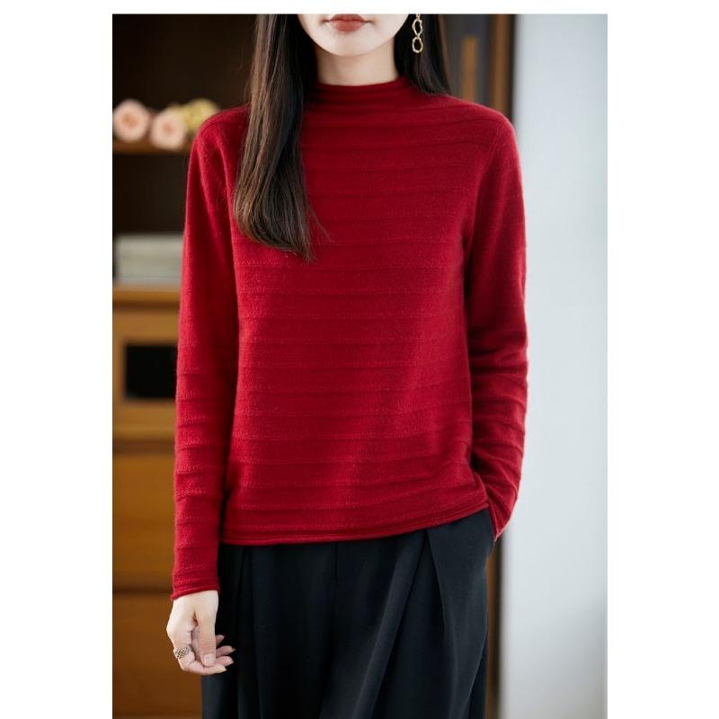 

Новый осенне-зимний женский вязаный пуловер с полувысоким воротником, свободный, модный, теплый базовый вязаный свитер S красный
