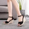 Σανδάλια Wedge μεγάλου μεγέθους 9cm Bohemian Fish Mouth Sandals Σχοινί κάνναβης Ψηλοτάκουνα Fish Mouth σανδάλια