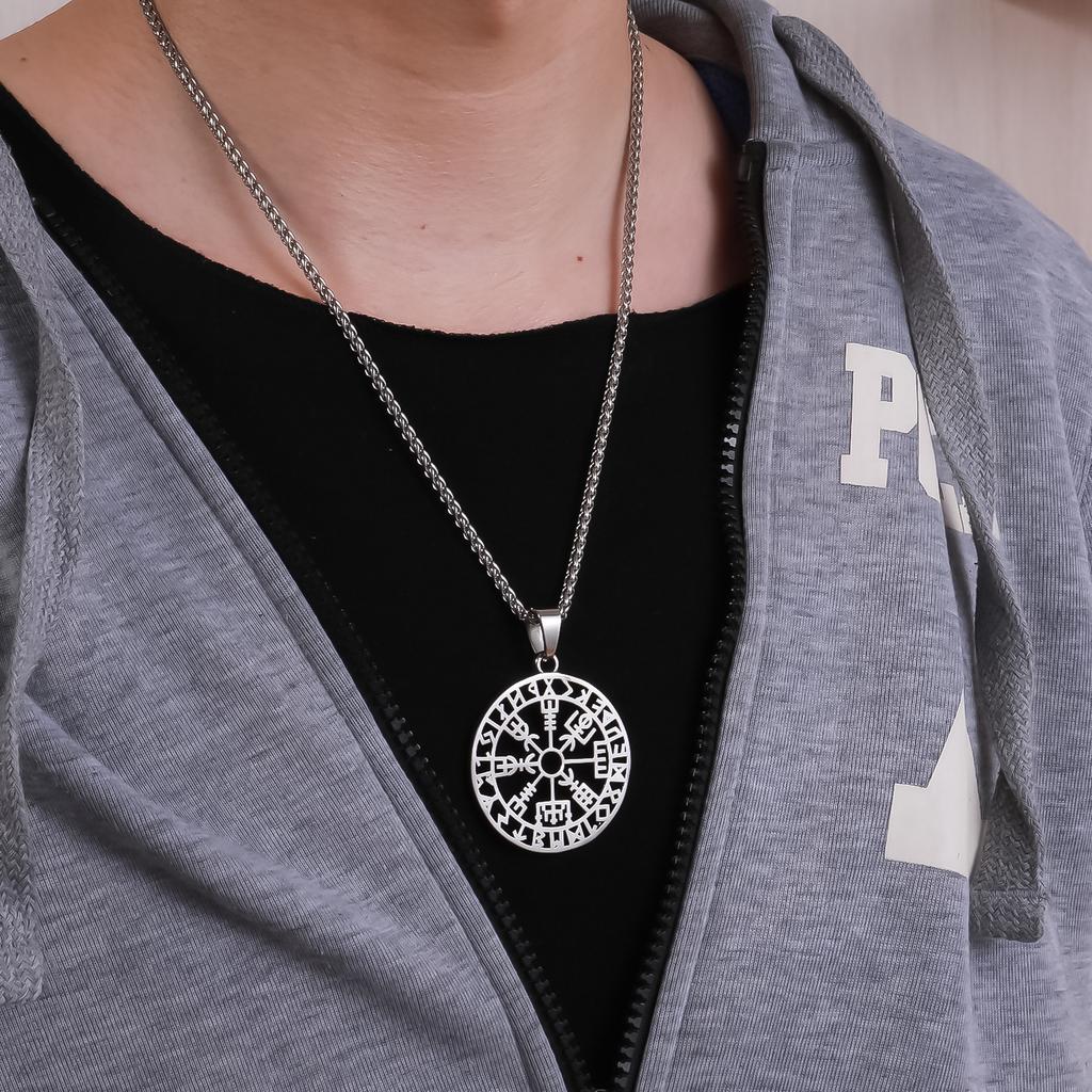 Viking jewelry, versatile ethnic style hollow rune titanium steel men's pendant, simple stainless steel necklace