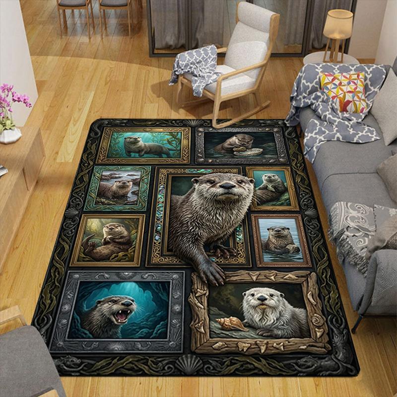 Otter Portrait Compilation Pattern Rug Floor Mat for Living Room or Bedroom Soft and Comfortable Carpet a Gift for Birthday and Holiday.