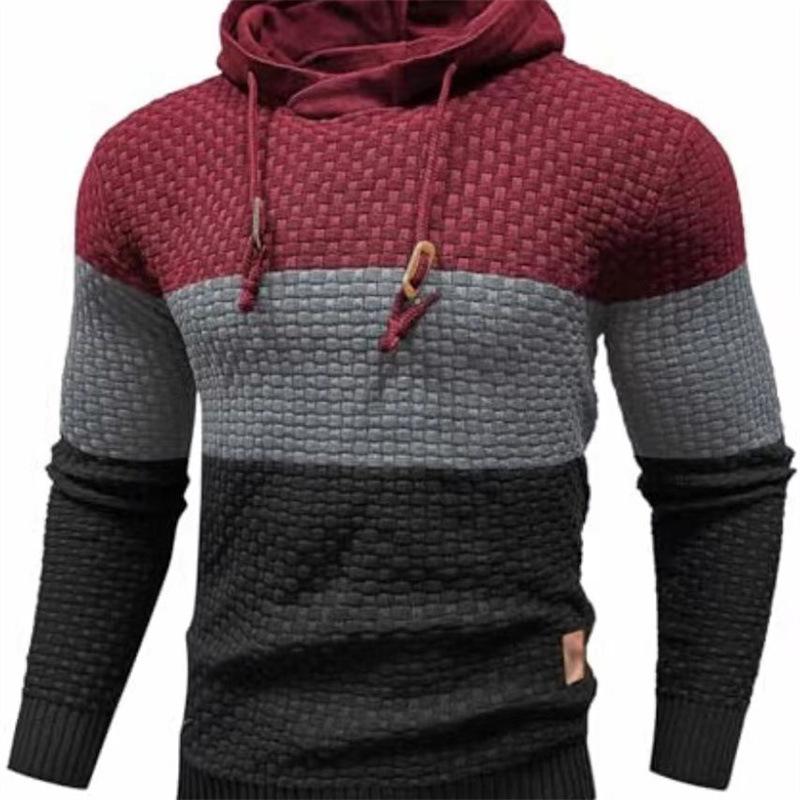 Autumn Winter Men's Jacquard Sweatshirt Long Sleeve Hoodie Color Block Hooded Sweatshirt