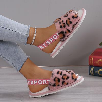 Autumn and Winter Fashion Plush Cotton Slippers with Exposed Toes, Soft-soled Breathable, Flip-top and Elastic Band Cotton Slippers