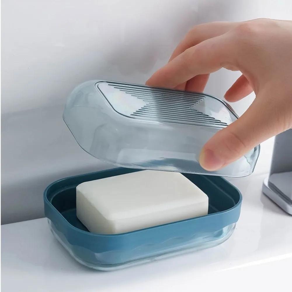 1PC Dustproof Soap Box with Lid No Drill Creative Drainage Design for Bathroom Home Cute Soap Storage Organizer Soap Container