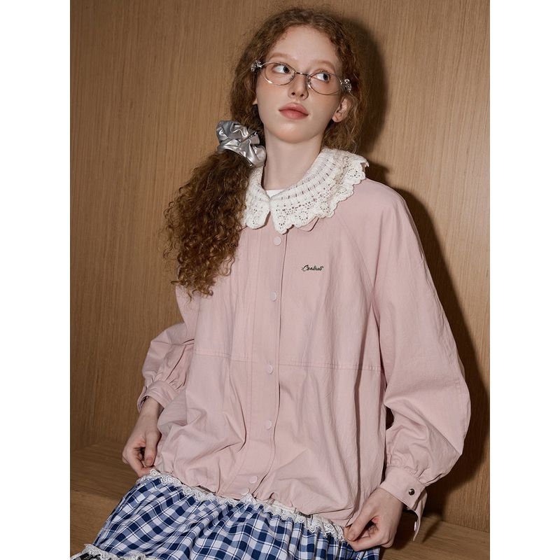 Coolhut Fresh and Age-Reducing Lantern Hem Flower Bud Style Loose-Fitting 2026 Spring Women's Jacket Retro Girl