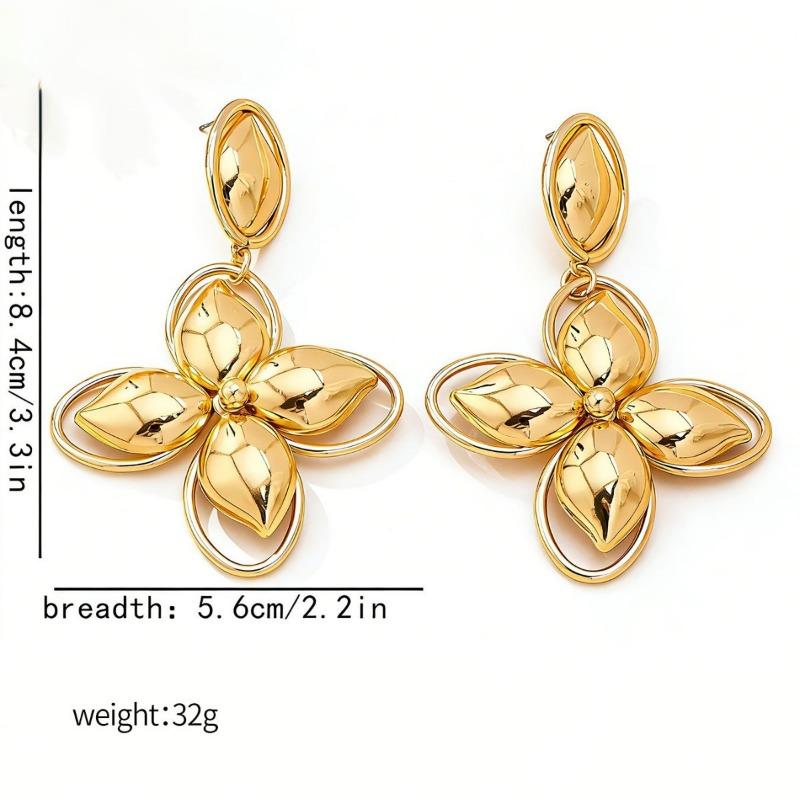 Exaggerated Irregular Geometric Flower Stud Earrings Retro Fashion Jewelry For Women