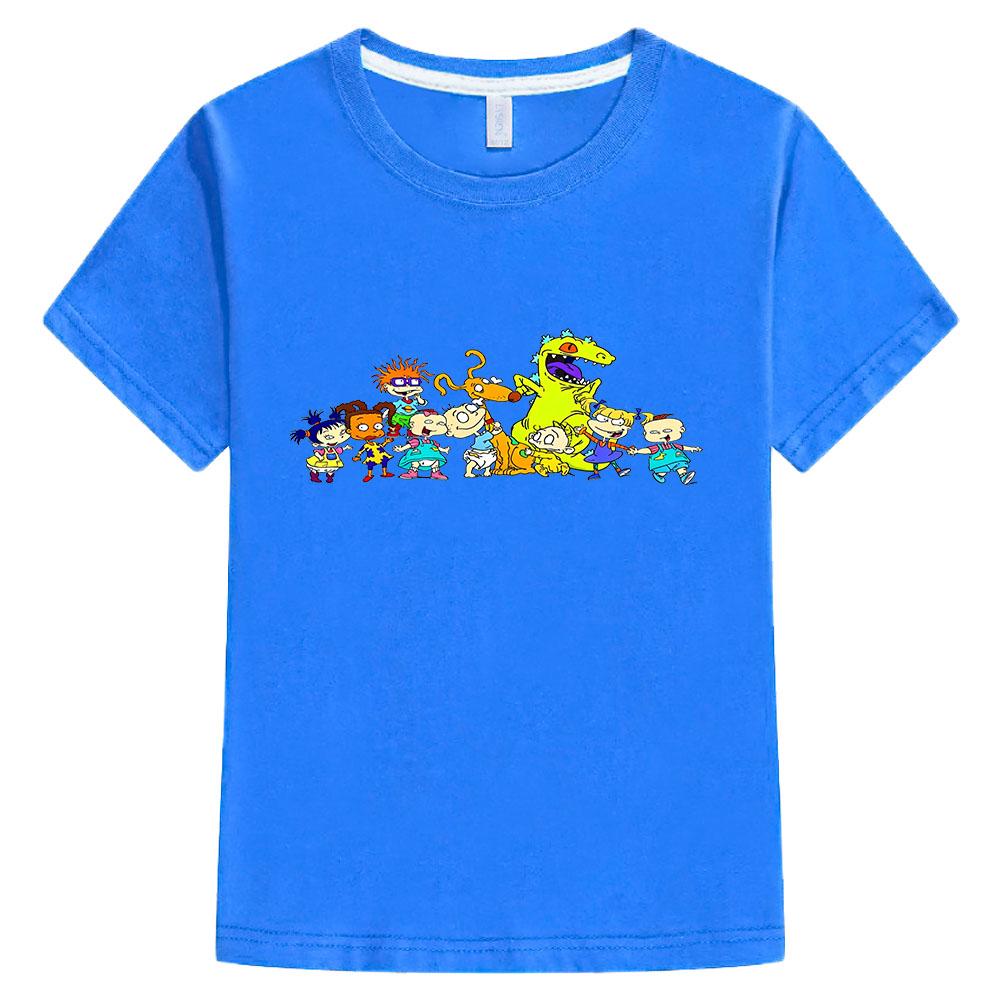 100% Cotton Rugrats Cartoon Print Children's T-Shirt Casual Cute Boys Tees Girls Kids Retro O-Neck Short Sleeve Anime T-shirt Fun T-shirt Summer Tops
