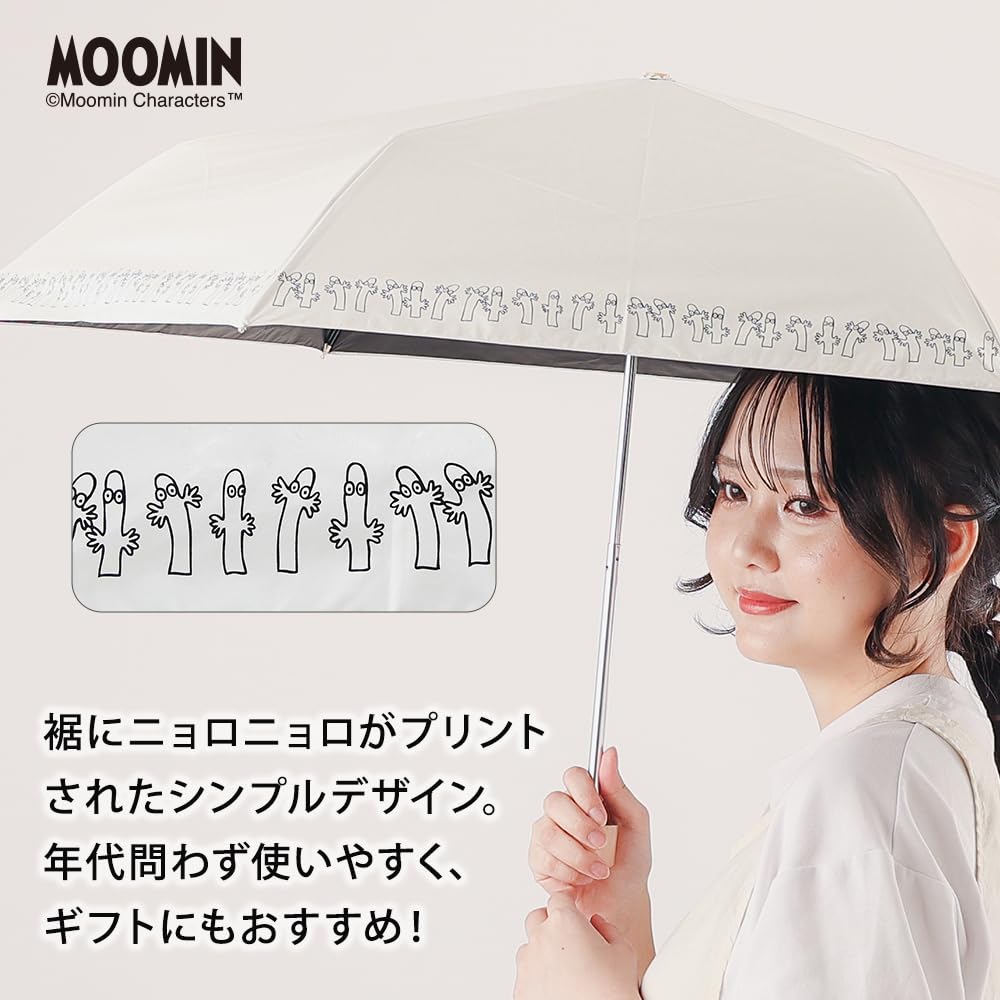 Ogawa Folding Parasol for Women: Heat-shielding, sun-blocking, UV-cut (99%+), 50cm, 6 ribs, manual opening, Moomin/Hattifatteners design, water-repell