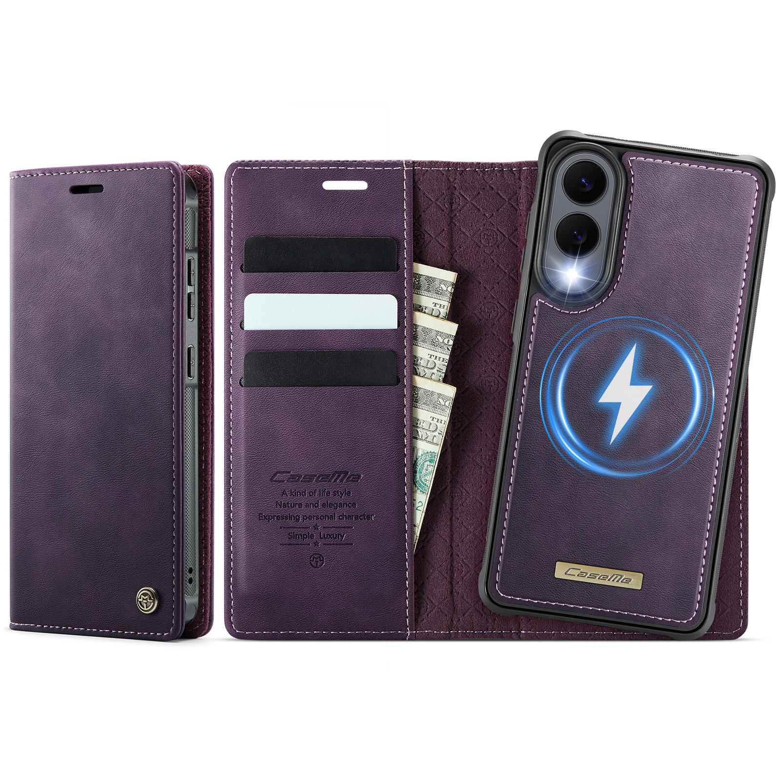 

For Samsung Galaxy S25 Edge Case CASEME C49 Compatible with MagSafe RFID Blocking Detachable Wallet Leather Phone Cover Purple