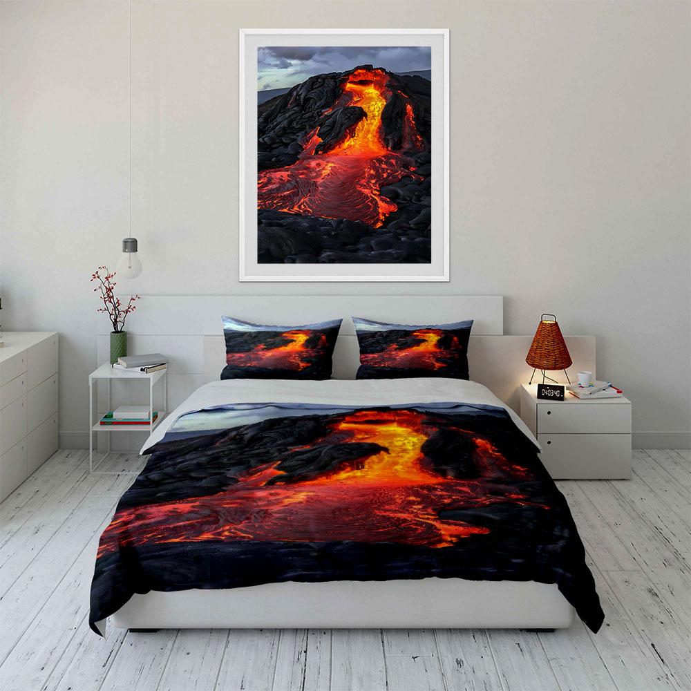 Lava flowing on rocks. Bedding sets Duvet cover sets Duvet covers Pillowcases(1*Duvet Cover 2*Pillowcases without duvet insert)